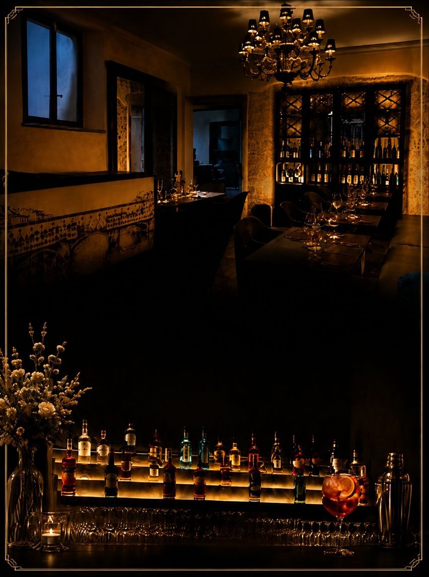 Sala con cantina vini e bottiglie liquori — Alba Firenze
